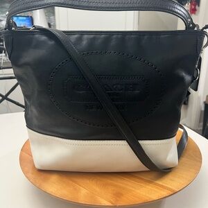 Coach Hampton Perforated Black and White colorblock Crossbody Bag